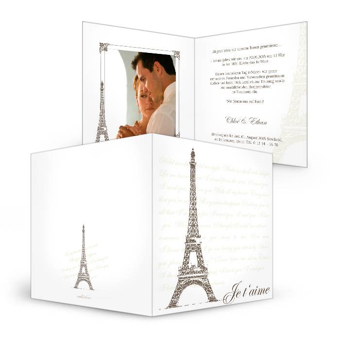 Französische Einladungskarte zur Hochzeit mit Eiffelturm