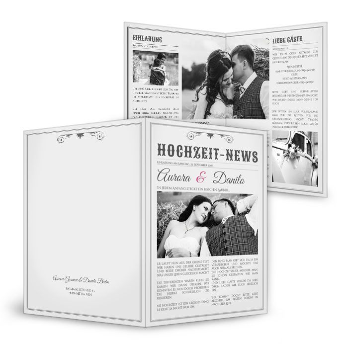 Besondere Einladungskarte zur Hochzeit als Zeitungsanzeige Cariñokarten