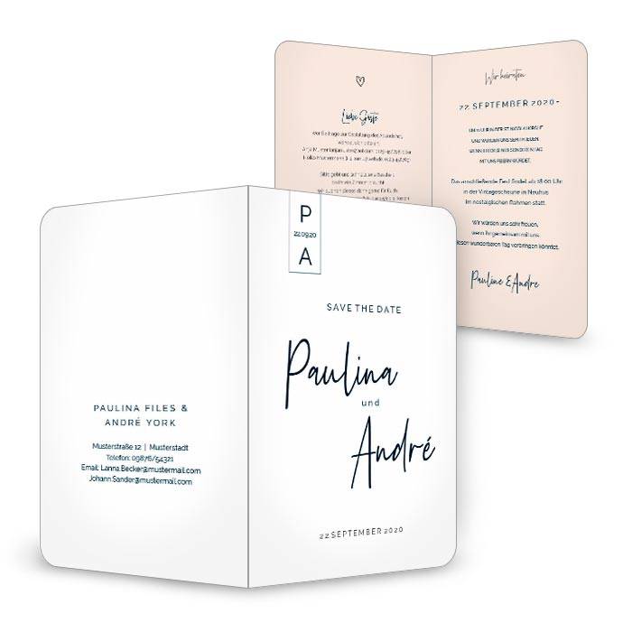 Moderne Einladung zur Hochzeit mit minimalistischem Design Cariñokarten