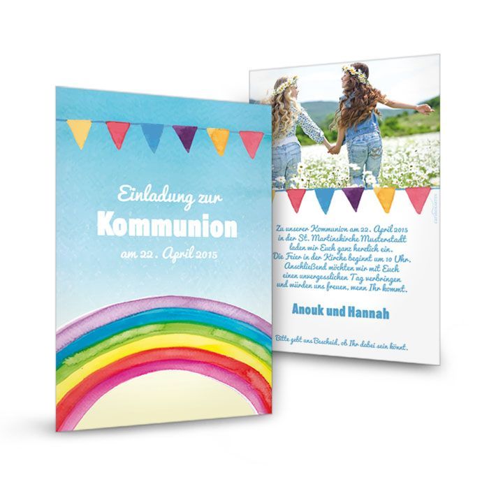 44++ Einladungskarten geburtstag 80 sprueche , Einladungskarte zur Kommunion oder Konfirmation mit Regenbogen Cariñokarten