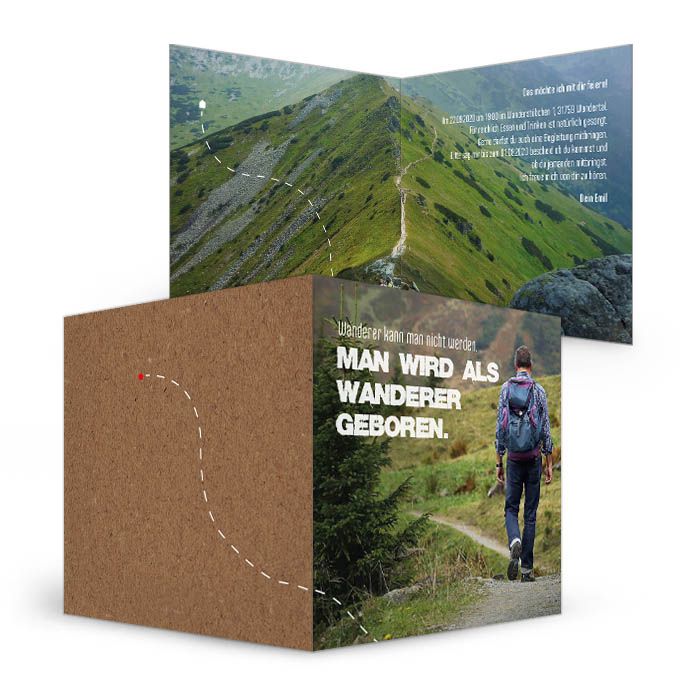 Moderne Geburtstagseinladung für Wanderer mit Bergpanorama Cariñokarten