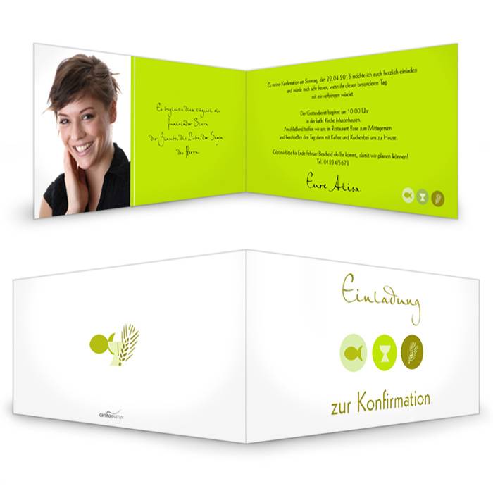 Einladungskarte zur Konfirmation Gruen Alina - Carinokarten.de