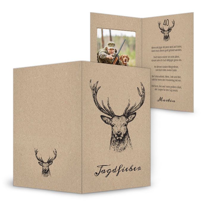 Geburtstagseinladung für Jäger mit Hirsch Motiv Cariñokarten