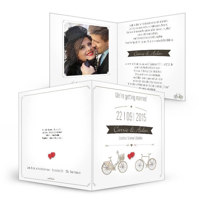 Romantische Hochzeitseinladung mit Vintage Fahrrad Motiv Cariñokarten