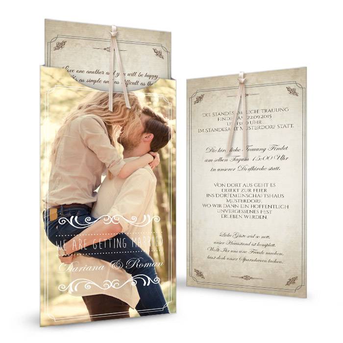 Einladung zur Hochzeit im Shabby Chic Look als Einsteckkarte Cariñokarten