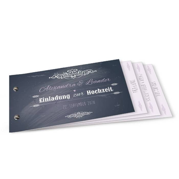 Vintage Hochzeitseinladung als Booklet in Schieferoptik ...