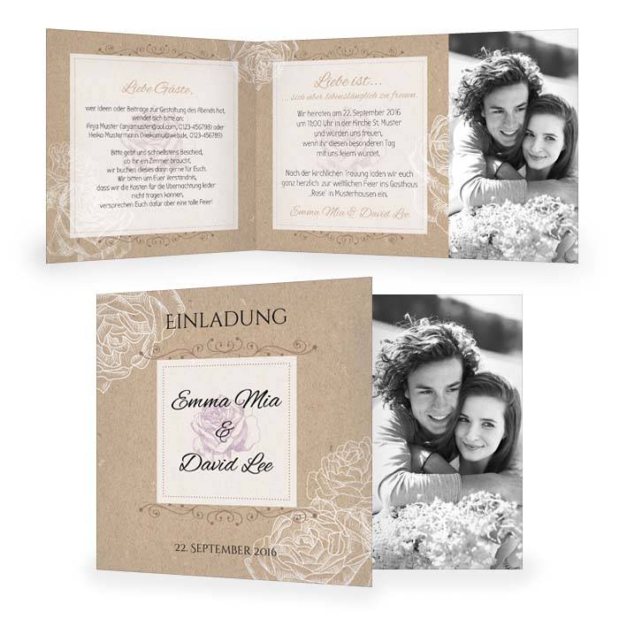 Hochzeitseinladung Vintage Blumen Mit Timeline