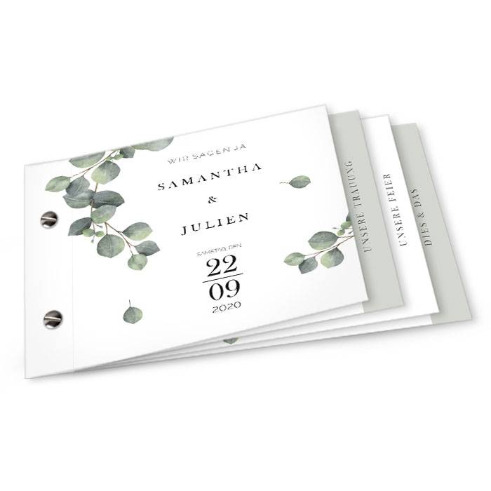 Greenery Hochzeitseinladung mit Eukalyptus als Booklet Cariñokarten