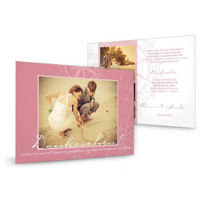 Maritime Danksagung zur Hochzeit als Postkarte in Rosa Cariñokarten