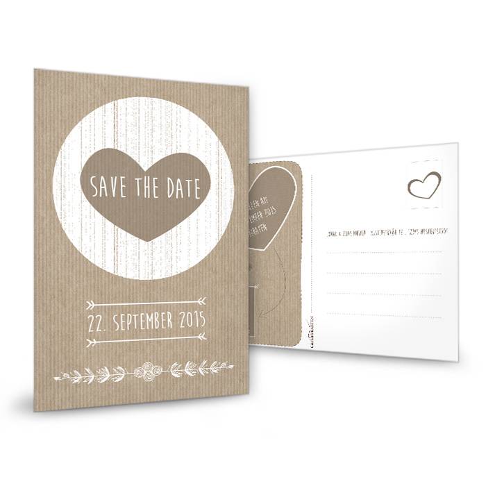 Vintage Save the Date Karte mit Herz in PackpapierOptik Cariñokarten