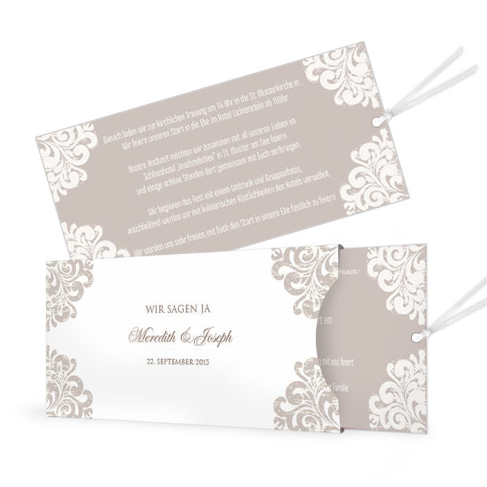Edle Hochzeitseinladung in barockem Design als Einsteckkarte Cariñokarten