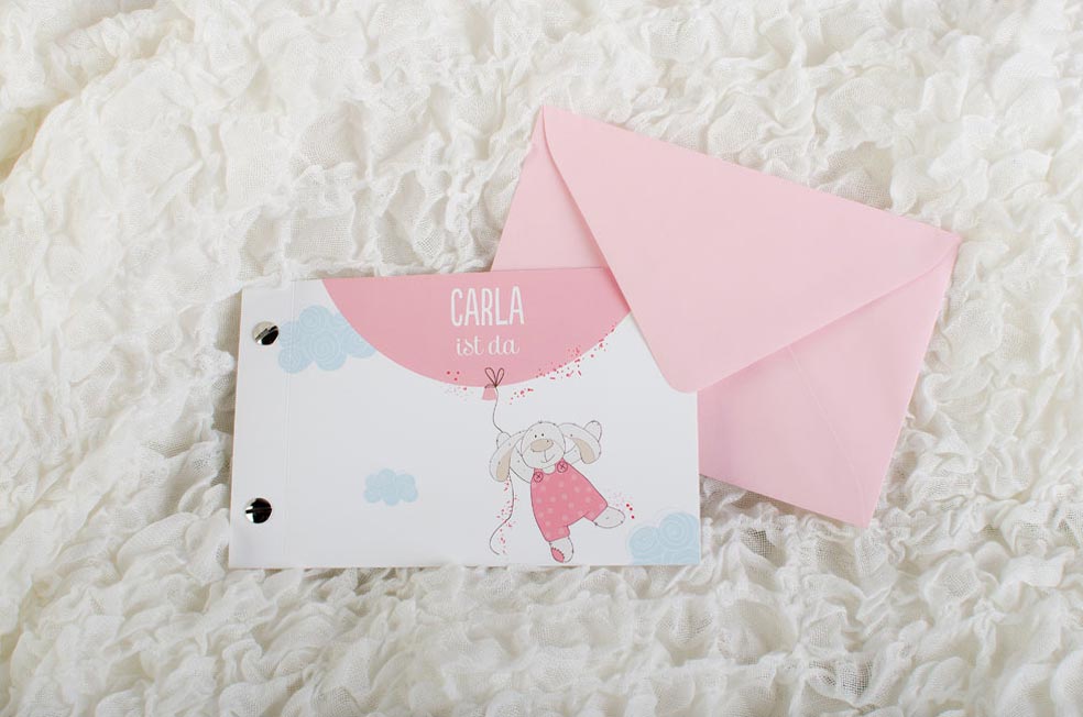 Geburtskarte für Mädchen als Booklet mit niedlichem Häschen