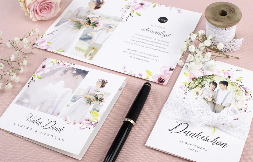Floraole Danksagungen zur Hochzeit online selbst gestalten