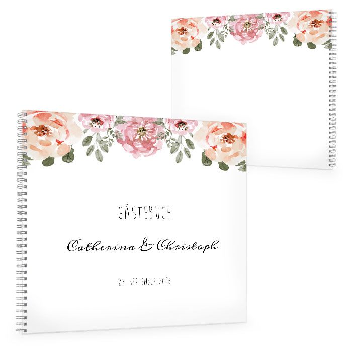 Vintage Gästebuch zur Hochzeit mit Blumen im Watercolor Stil - carinokarten